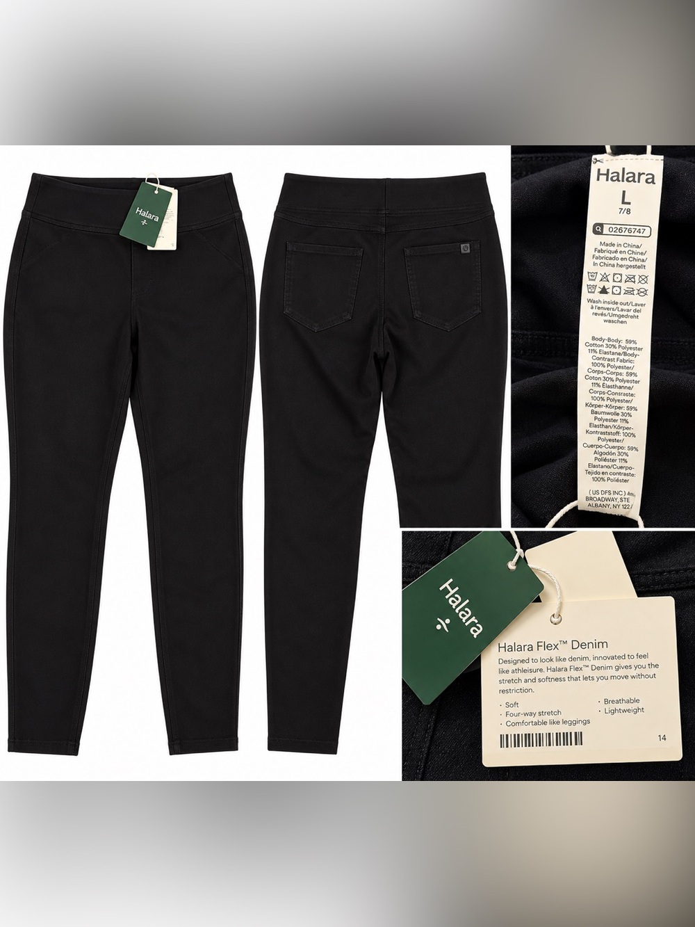 Halara Flex Denim Black High Rise Pull-On Skinny Jeggings 7/8 Size L NWT